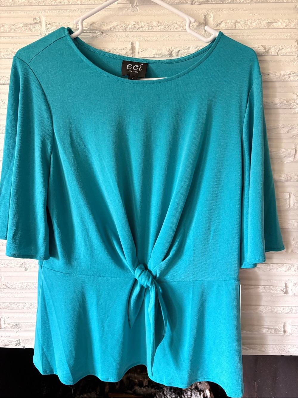 ECI Turquoise Knot-Front Blouse